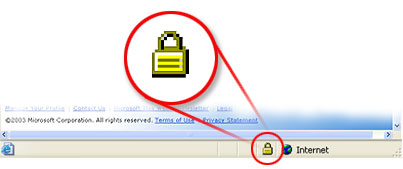 Screen shot of yellow lock icon in Internet Explorer