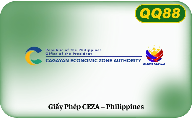 Giay Phep CEZA Ảnh ghép logo QQ88 và biểu tượng CEZA, không phải bằng chứng cấp phép