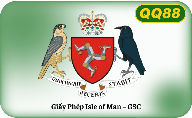 Giay Phep Isle of Man Ảnh ghép logo QQ88 và biểu tượng Isle of Man, không phải bằng chứng cấp phép